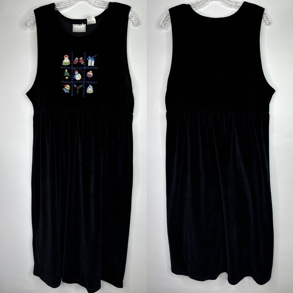 Vintage Erika Studio Black Velvet Christmas Ornament Dress Size Medium